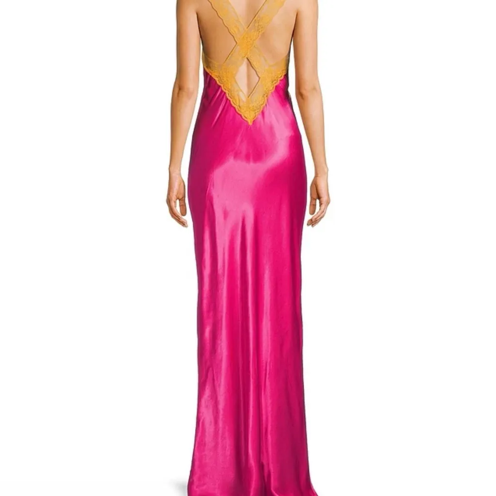 RUMORED Crossroads Pink and Orange Lace Satin Maxi Dress NWT XS Gold - Image 2
