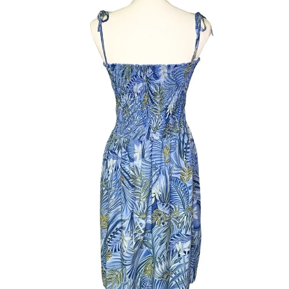 Women's Vintage Aloha Hut Hawaii blue floral smocked sleeveless dress Size undefined - Image 5