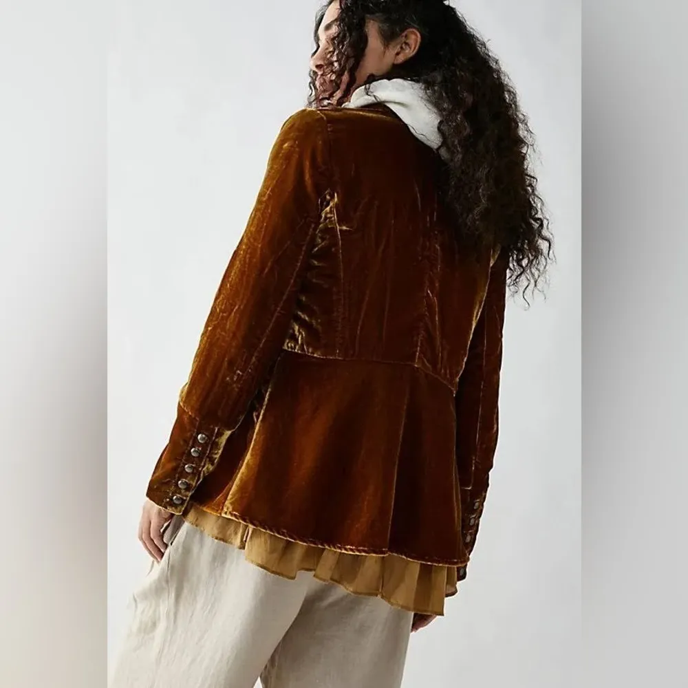 Free People Faye military style velvet jacket Warm Tobacco Sz S nwt - Image 2