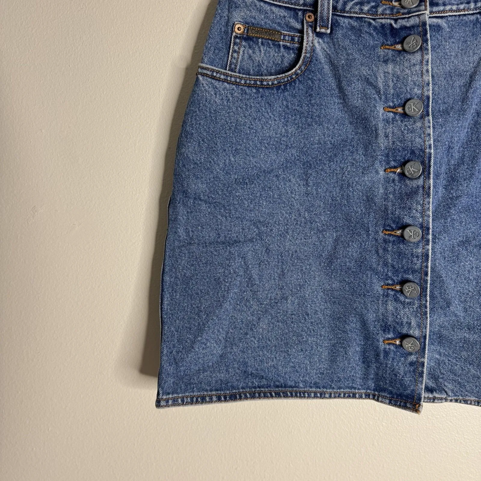 Calvin Klein Skirt Womens 11 Denim Button Front High Waist Mini y2k Style retro - Image 4