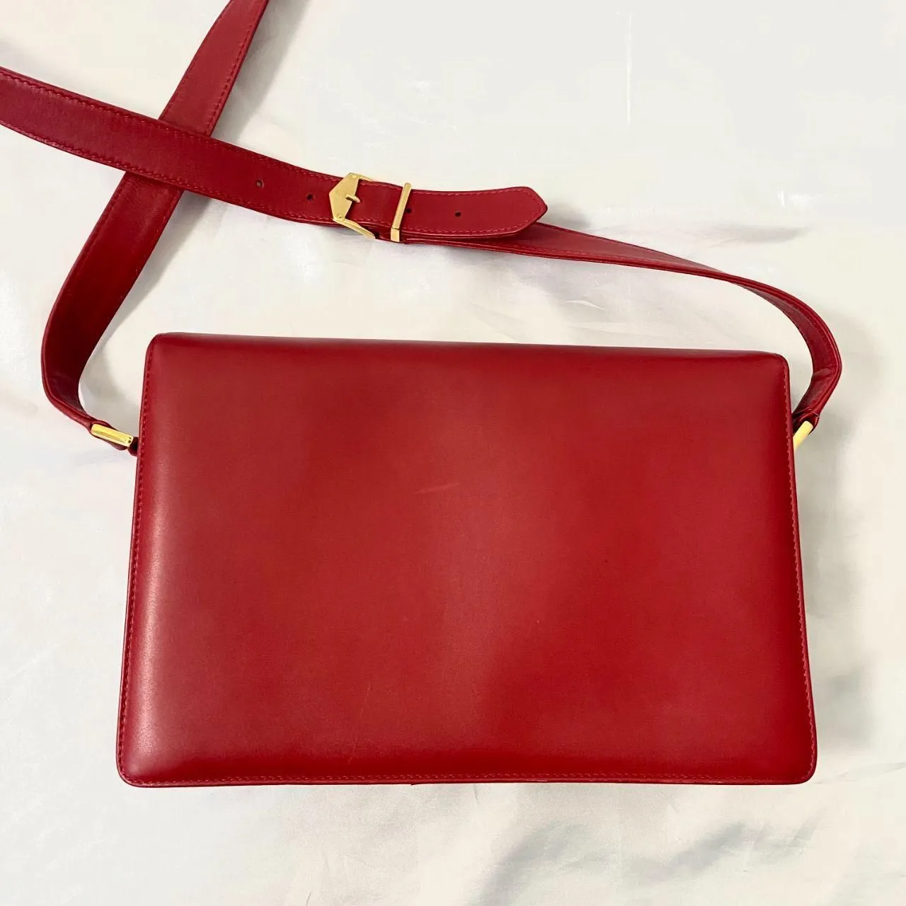 Vintage Mark Cross Bright Red Italian Leather Envelope Crossbody Shoulder Bag - Image 4