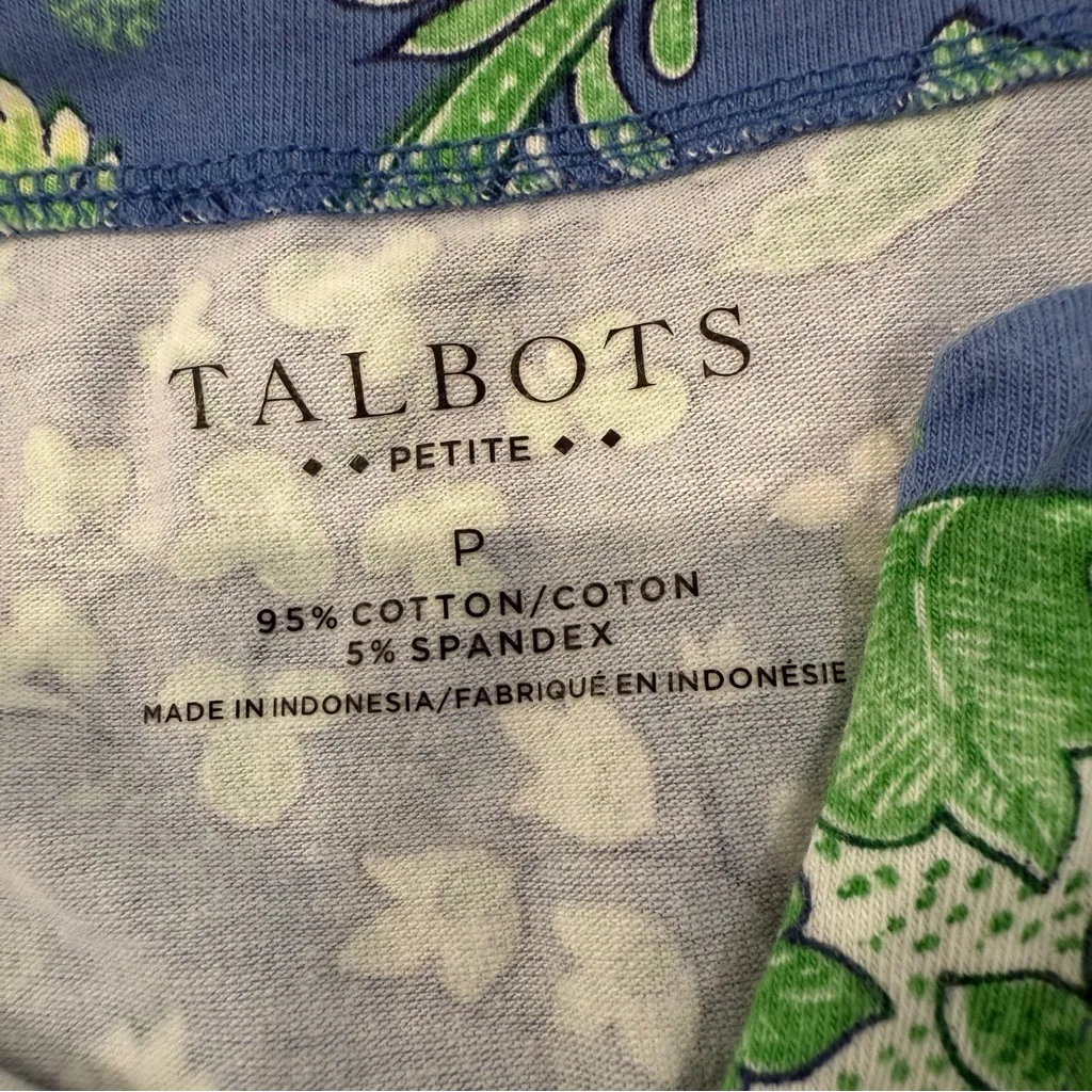 Talbots Tropical Print 3/4 Sleeve V-Neck Blouse Women’s Small Petite Blue/Green - Image 4