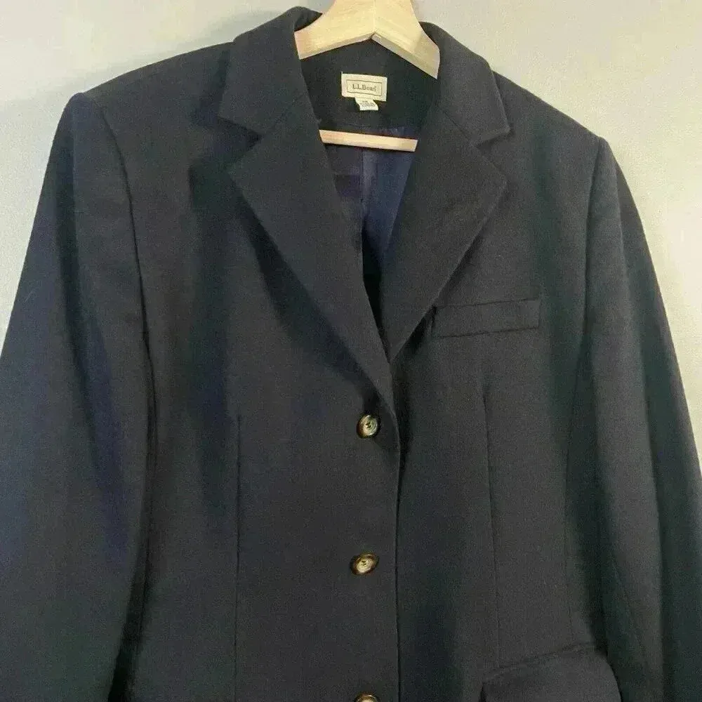 LL Bean Wool Cashmere Blazer 14R Navy Jacket Capsule Minimalist Preppy Vtg‎ Blue Size 14 - Image 2
