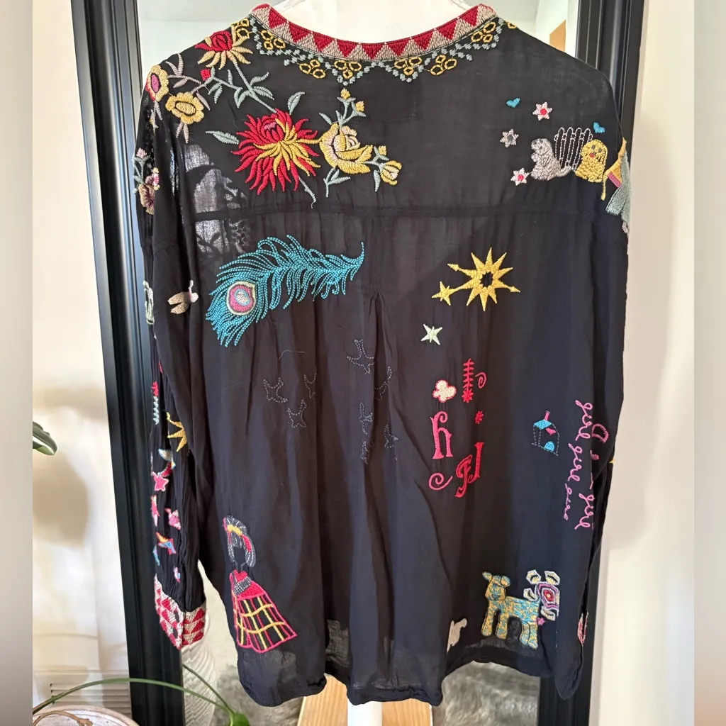 JOHNNY WAS BIYA MISHTI Folk Embroidered Black Tunic - Image 6