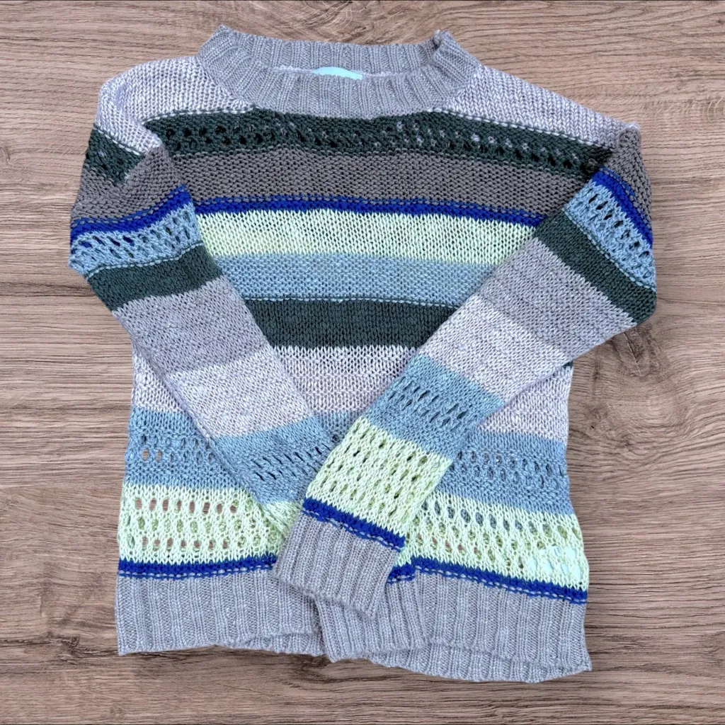 HARLYN Anthropologie Stitched & Striped Pullover Sweater Boho Festival Knit S - Image 4