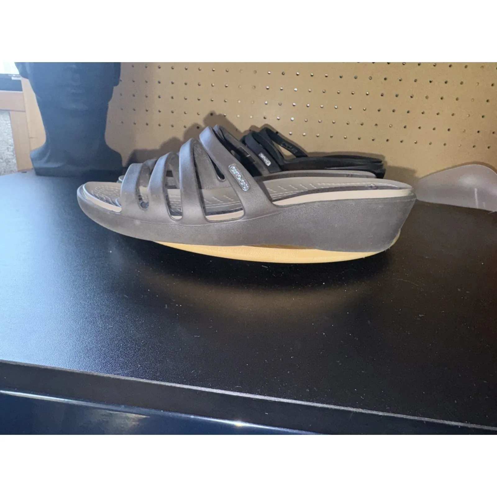 Crocs Rhonda Wedge Brown + Black Strappy Slip On Sandal Women's Size 7 2 Pair - Image 4