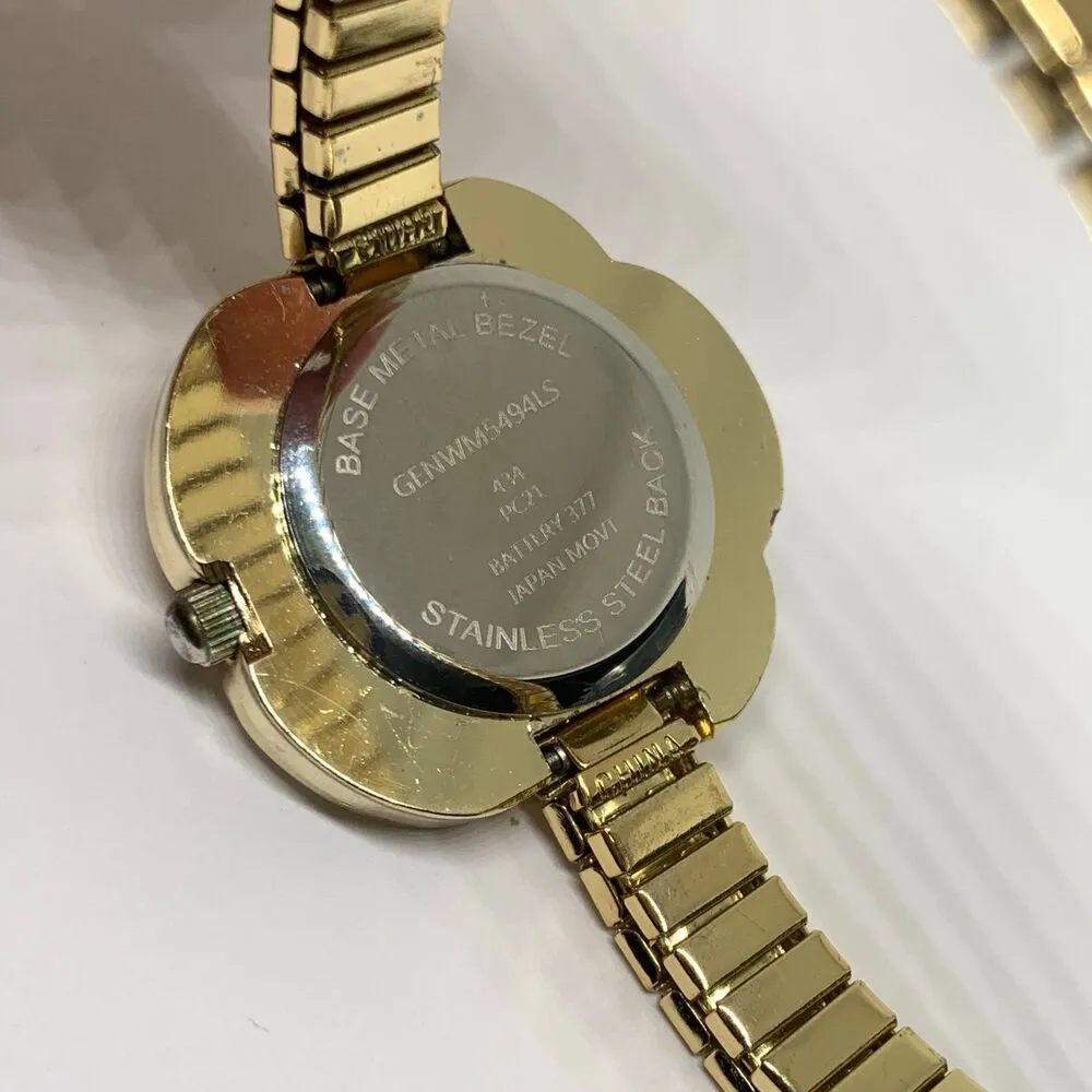 Geneva women’s wrist watch gold tone quartz analog 30mm floral shaped running - Image 7