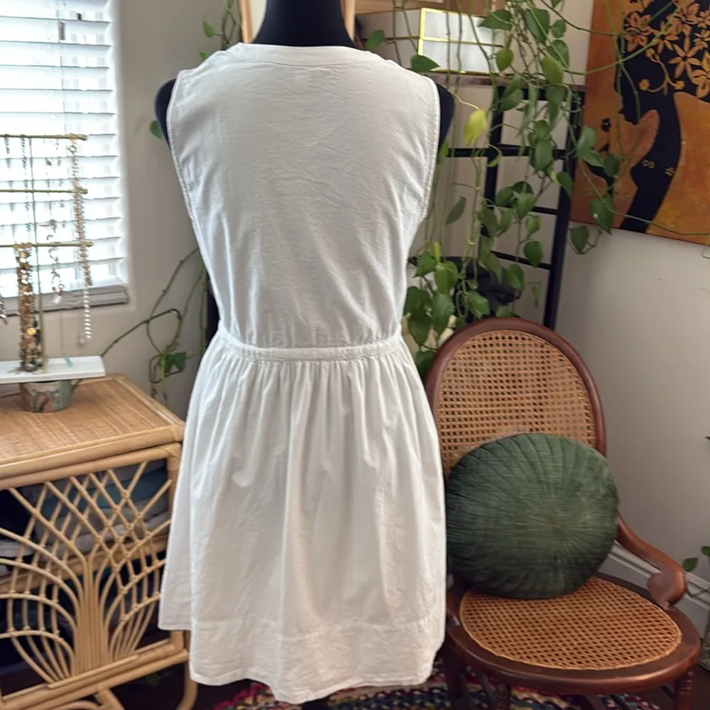 GAP Cotton Off White Tonal Pinstripe Sleeveless Button Up Waist Tie Mini Dress - Image 2