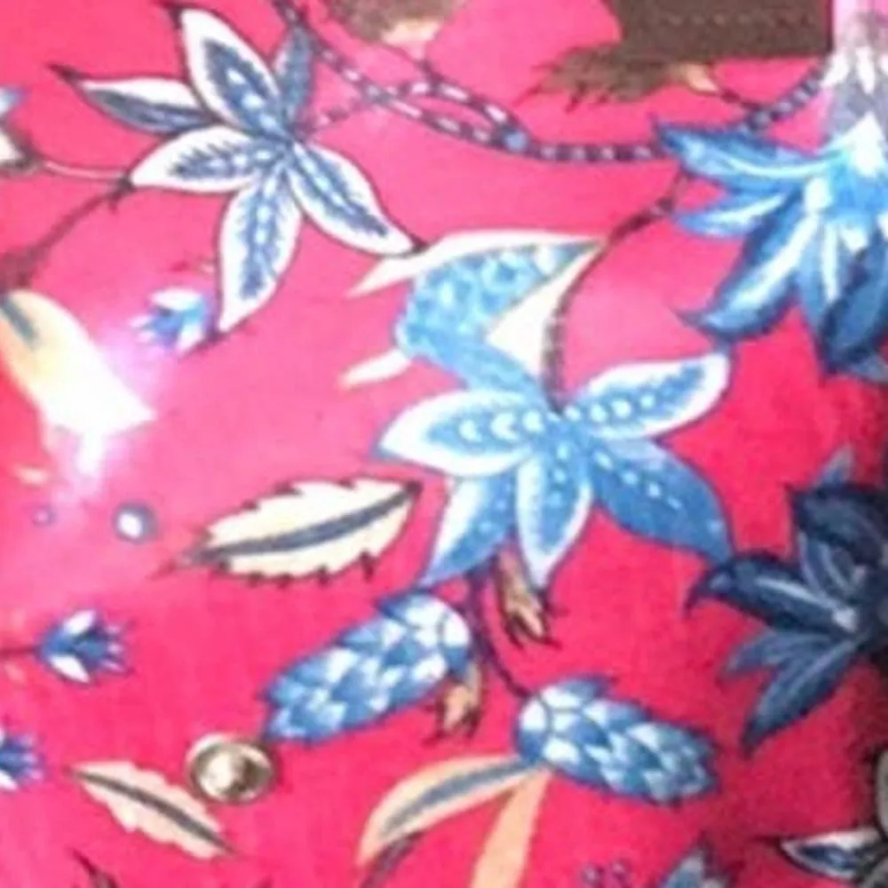 PINK BLUE CREAM FLORAL ALL OVER PRINT FOLDING HANDBAG / TOTE 11X15X5 - Image 3