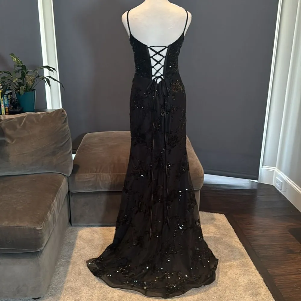 Women’s Black MermaidFit Sequins Party Prom Formal Dress LaceUp Back Size 4 - Image 4