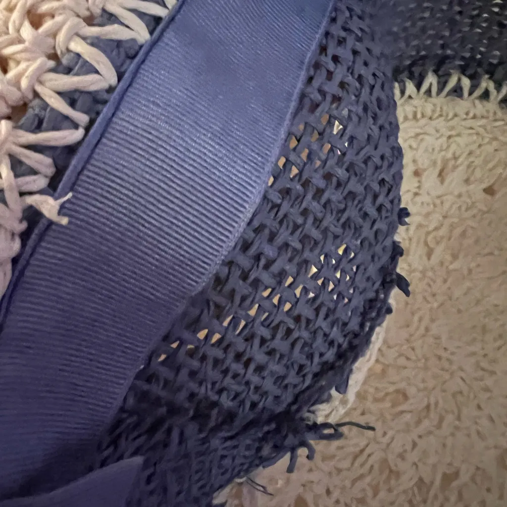 Vintage woven Hat with Cream with Blue Band - Image 4