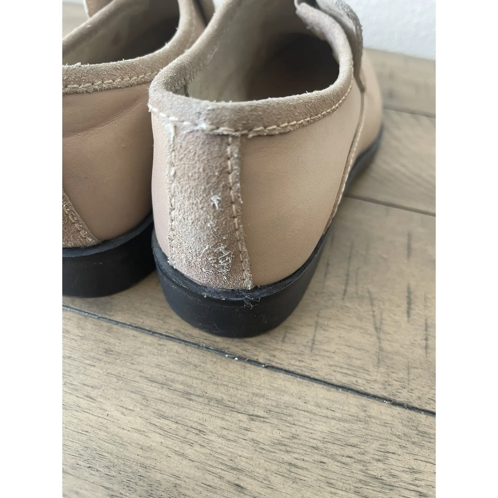 Free People Brady Shoes Slip on‎ Loafers Size 35.5 USL 5 Beige Tan Suede/Leather - Image 6