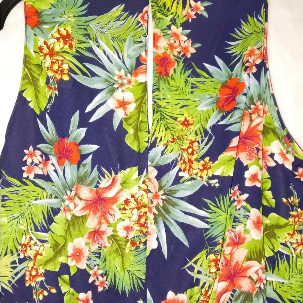 Lush Tropical Floral Dress with Navy and Coral - Image 3
