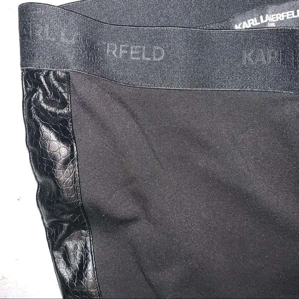 Karl Lagerfeld Paris Black Faux Leather Side Ponte Leggings XXS - Image 4