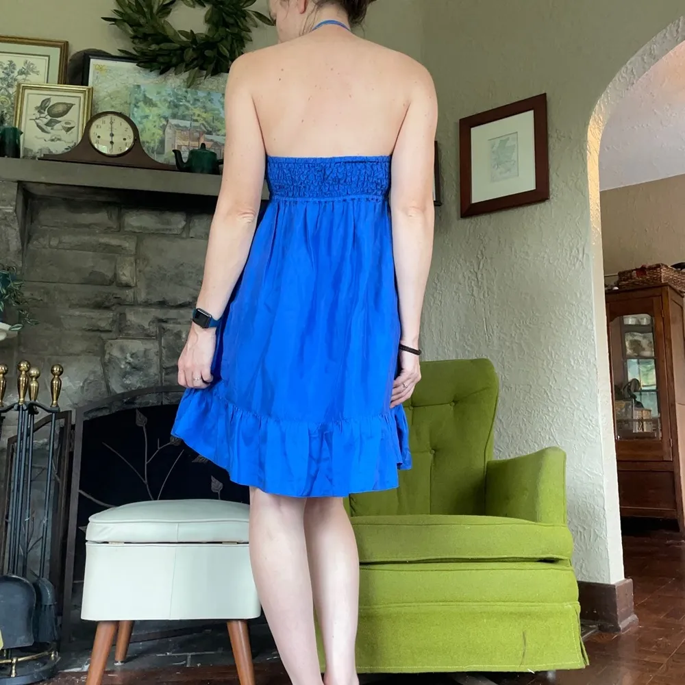 Y2K vintage 100% silk dress halter periwinkle blue party dress banana republic - Image 2