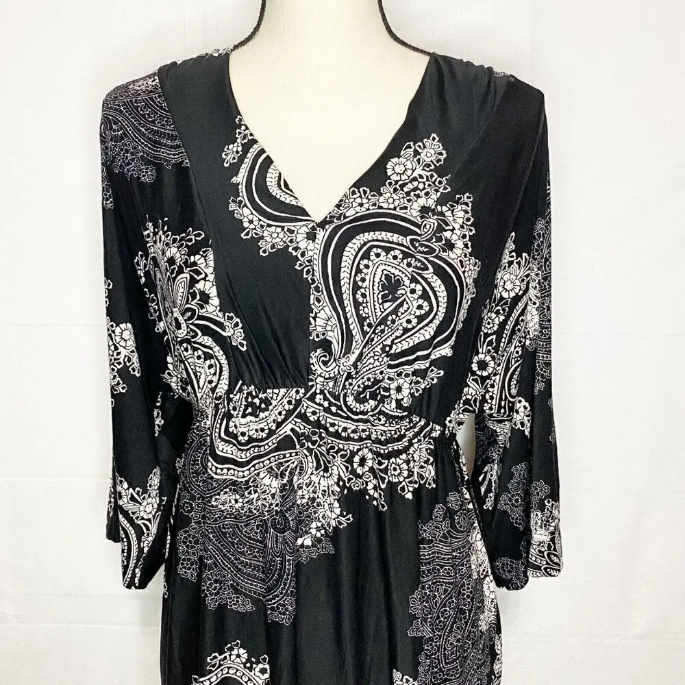 Soma Intimates Empire Waist Black Floral Knit Dress Ragland Sleeve Sz Small - Image 2