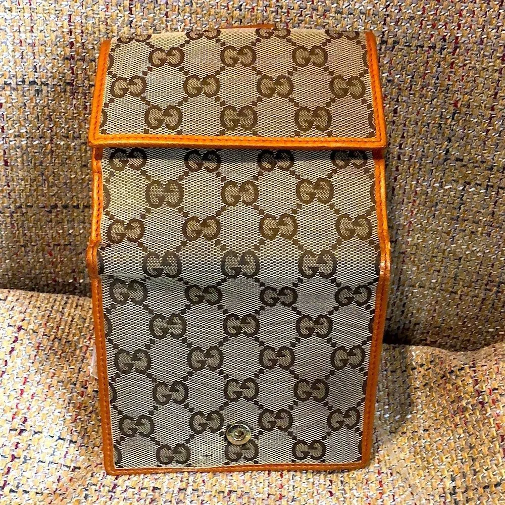GG Monogram Canvas Burned Orange Leather Trifold Wallet Monogrammed Clasp - Image 4