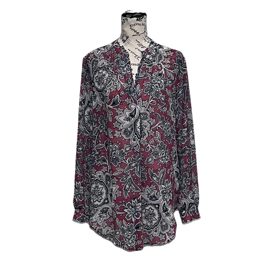 LOFT Paisley Sheer Tunic Blouse Womens Medium Boho Hippie Coastal Beach Fairy - Image 2