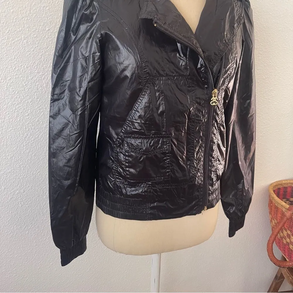 Stussy XS Stylish Wrinkled Nylon Bomber Wind Breaker Black Women's Jacket - Image 4