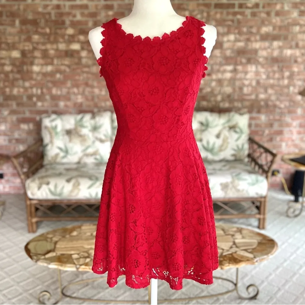City Studio Dress Lace Fit & Flare Sleeveless Mini Red Party Festive 7 (Jrs) Size undefined - Image 2