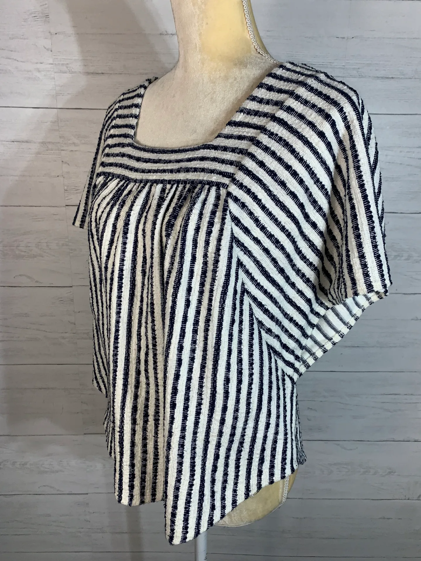 Madewell Size XS Butterfly Top Isley Stripe ivory Navy Boho Relaxed Blouse - Image 3