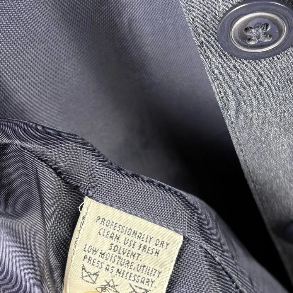 Vintage AKA Eddie Bauer 100% Silk 8 Navy Blue Long Sleeved Button Up Shirt Dress - Image 9