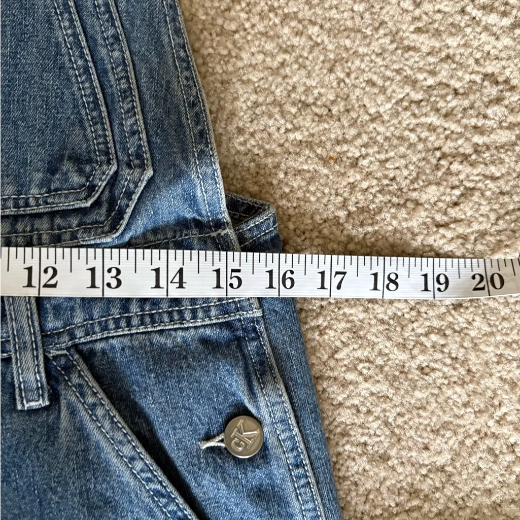 Calvin Klein 90s 2000s Y2K wide leg bib CK Jean denim blue overalls size small - Image 13