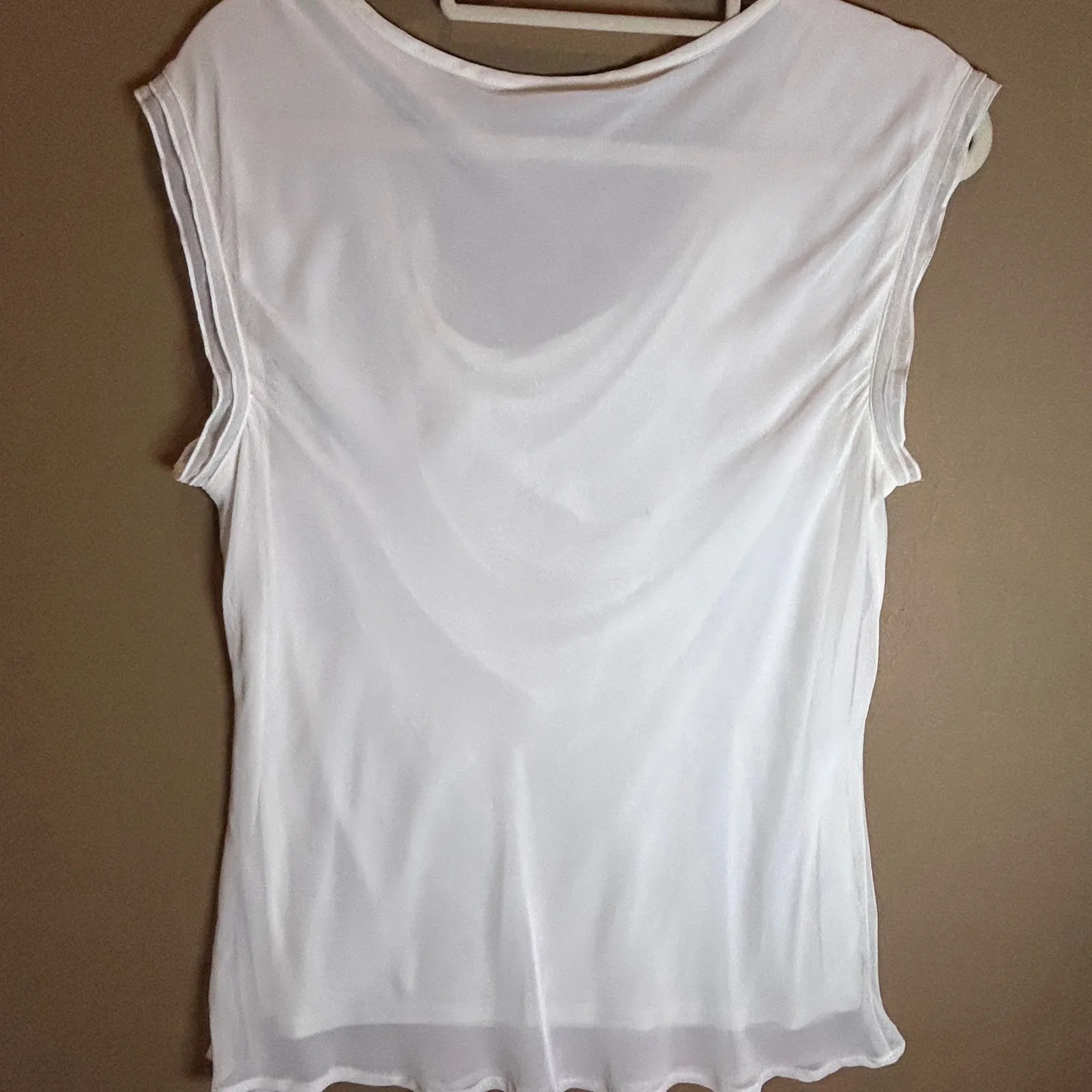 Worthington Womens Ivory Cowl Neck Sleeveless Sheer Overlay Top Size L - Image 6