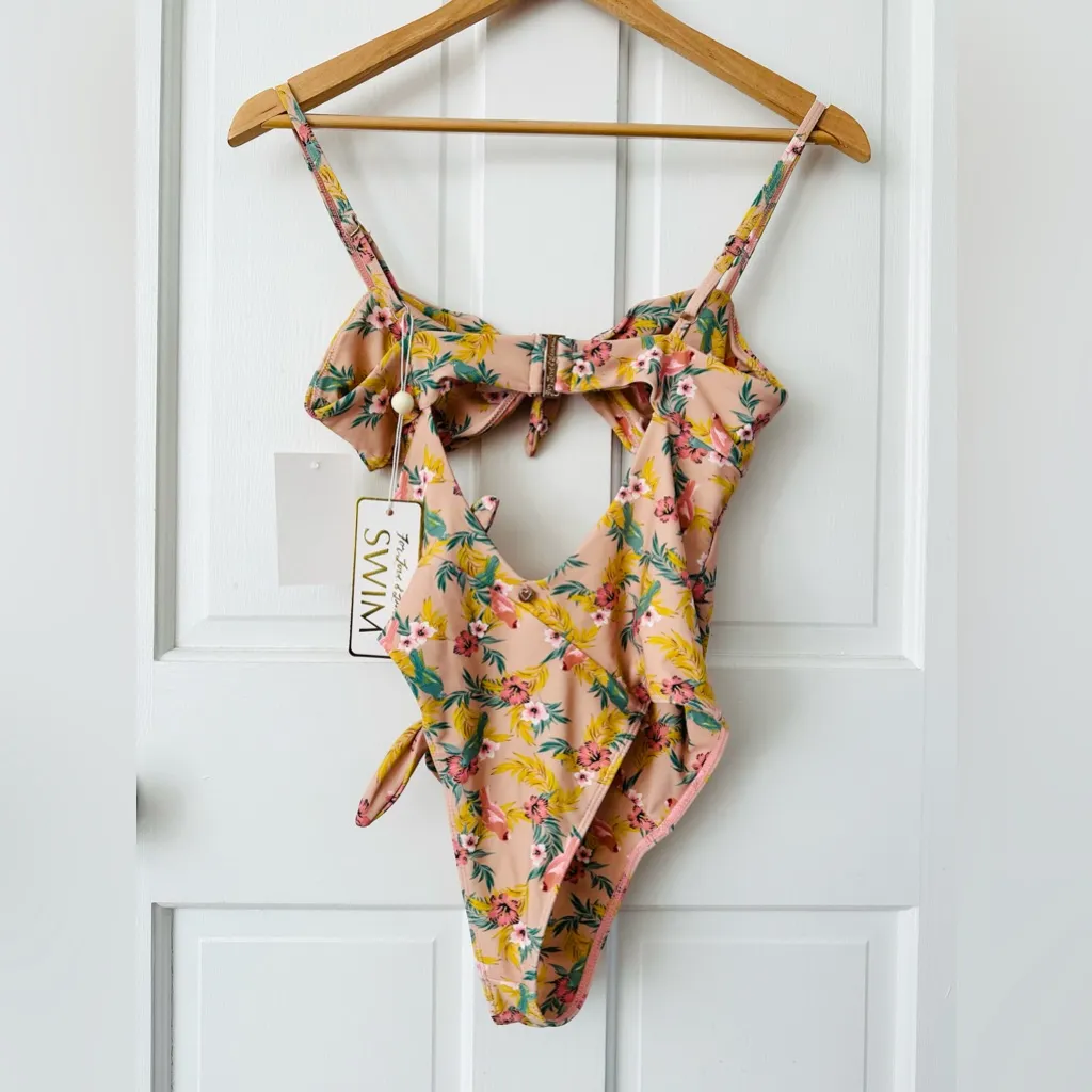 NEW For Love & Lemons Antigua One Piece Swim Suit Cut-Out Tropical Floral Size M - Image 8