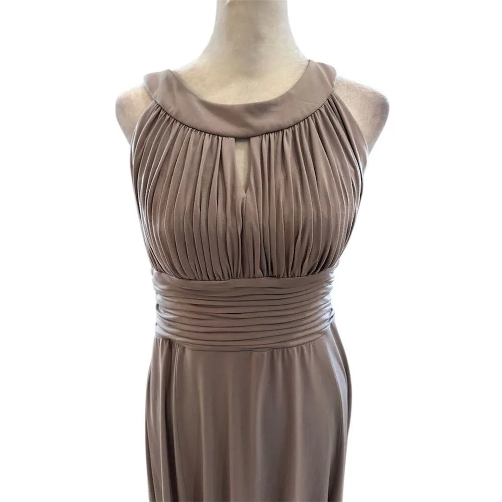 Women's Size 10 Taupe Chiffon Pleated Maxi Dress - Image 2