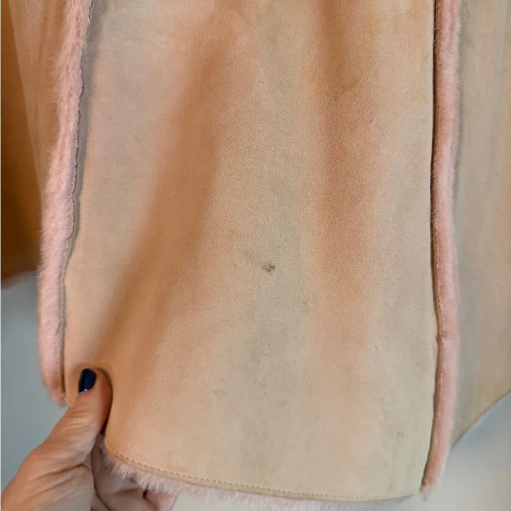 UGG Australia Blush Pink Suede Shearling Shawl Wrap Poncho Sz S/M VTG Rare - Image 11