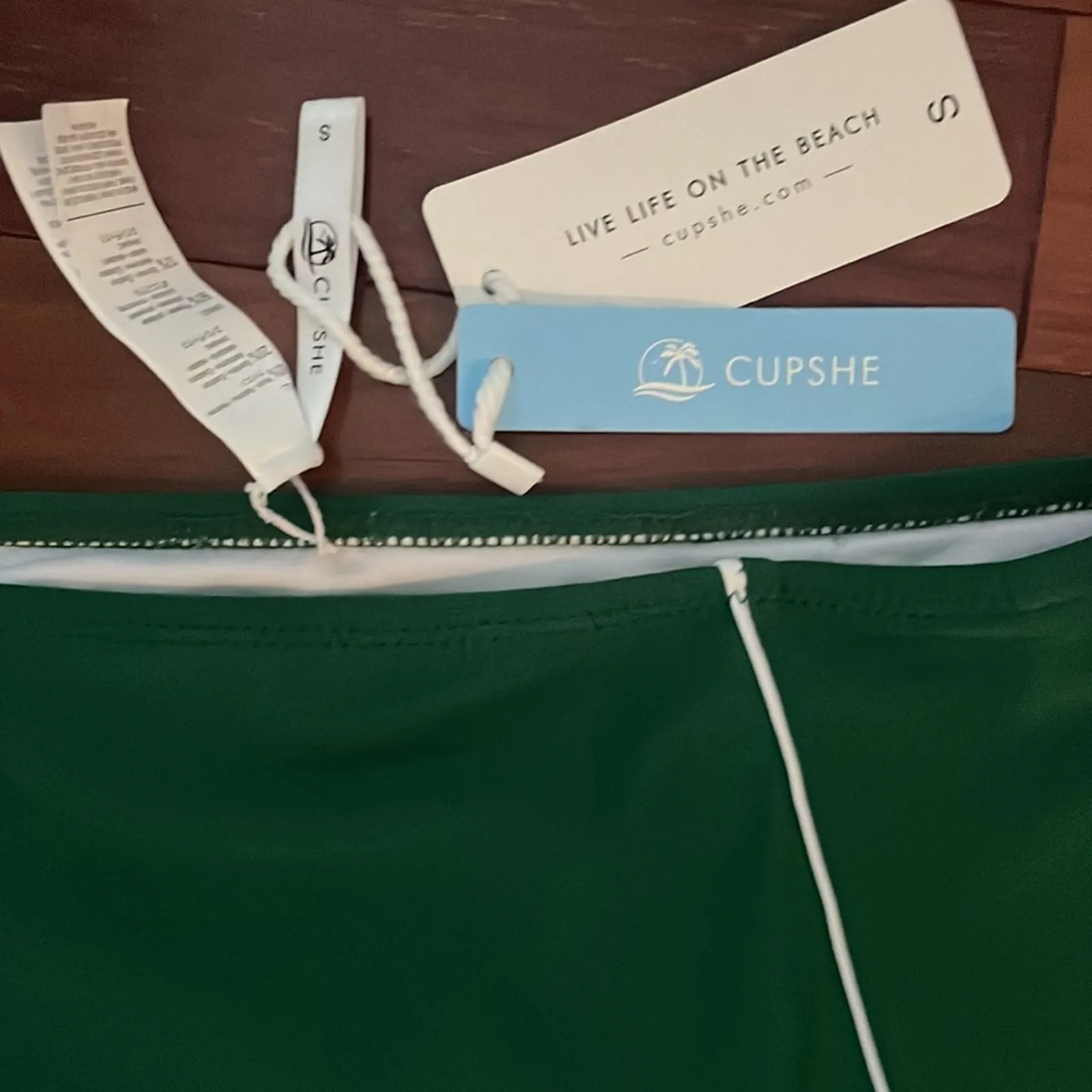 NEW Cupshe High Waist Dark Green White Piping Bikini Bottom Preppy Taylor Swift - Image 2