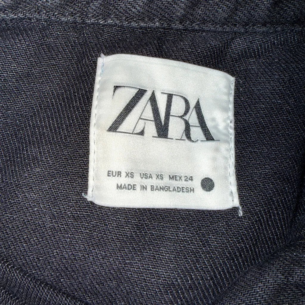 Zara black denim oversized patch pocket jacket shacket XS cotton - Image 3