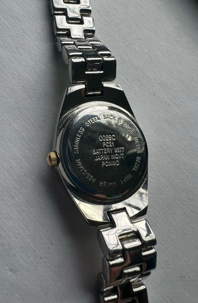 POMMD Ladies Watch Crystals Pearlescent Face Two Tone Gold Tone Stainless Steel - Image 10