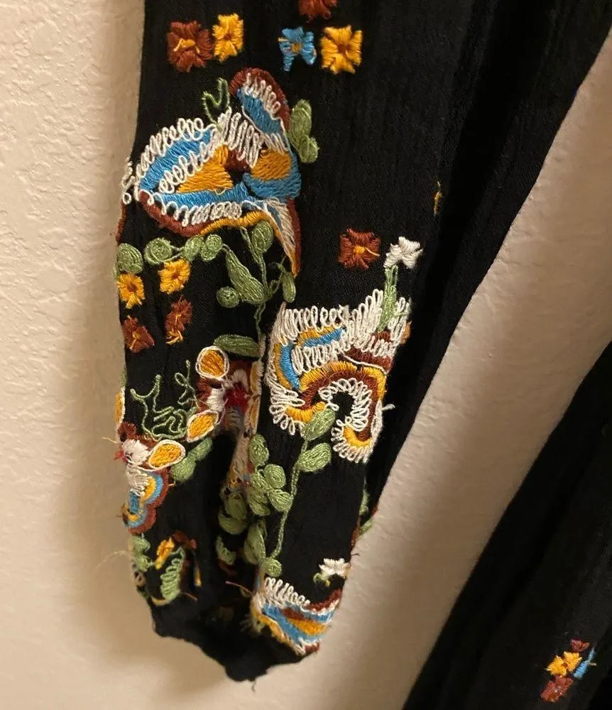 Free People Black Oxford Embroidered Long Sleeve Mini Dress Size XS - Image 7