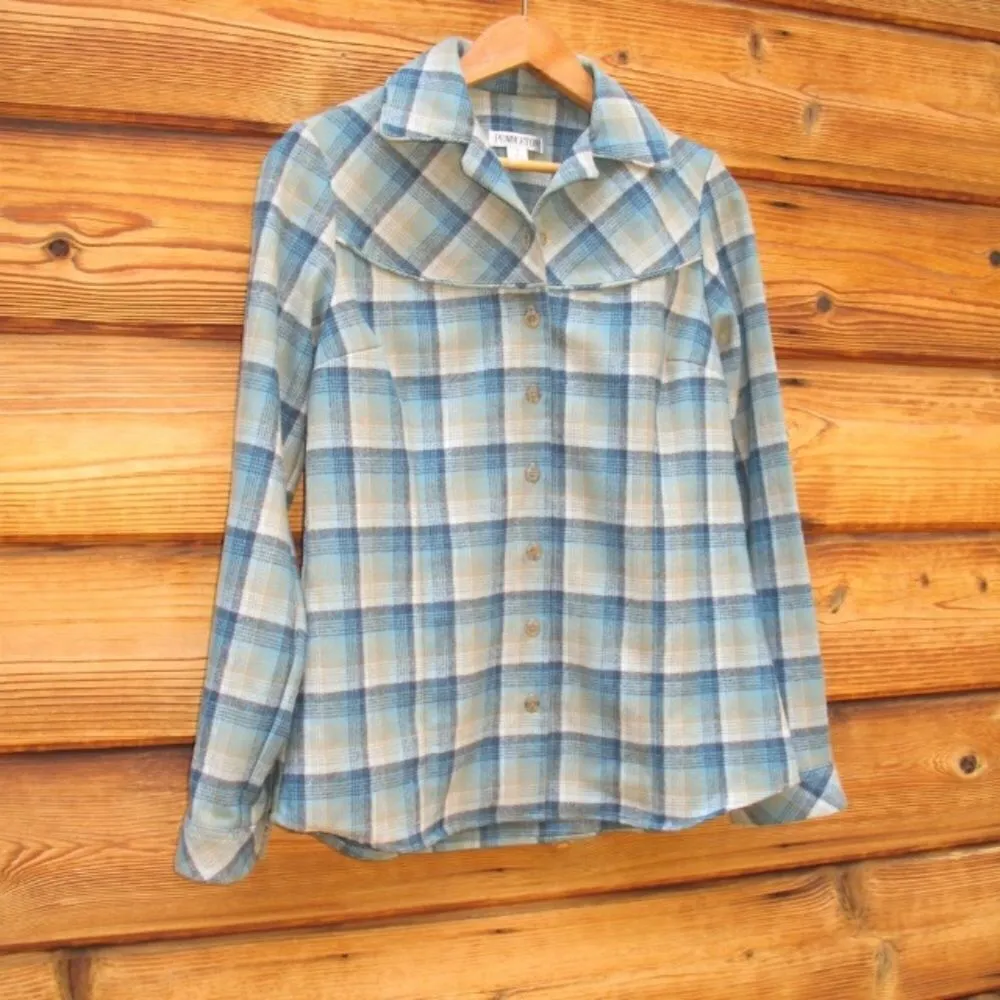 Green Plaid Wool Shirt Top - Image 2