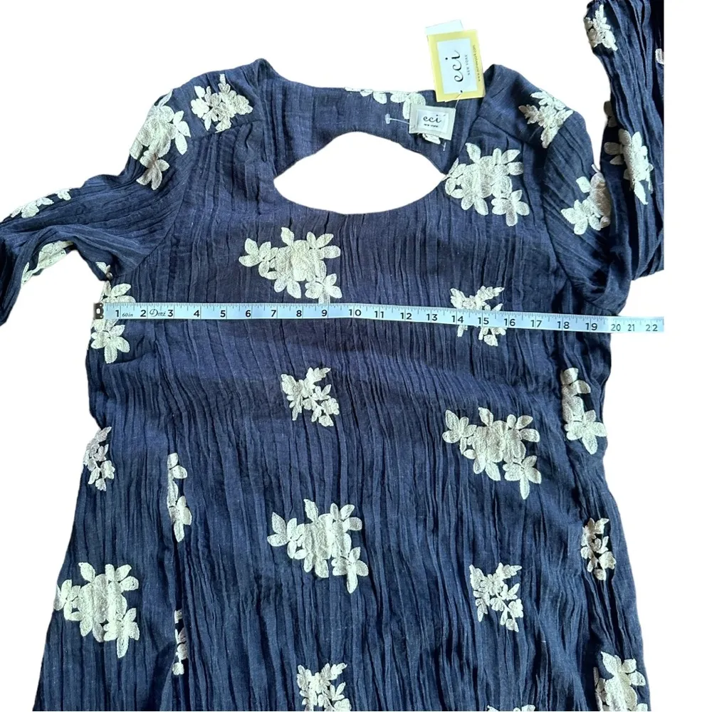 NEW eci New York Boho Shift Dress 3/4 Sleeve Floral Embroidered Blue Large - Image 6