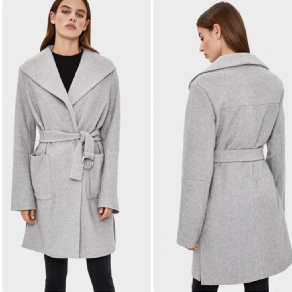 ASOS Bershka Gray Long Belted Coat Size Small‎ - Image 2