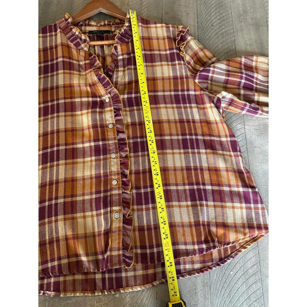 Frye Ruffle Plaid Flannel Button Down Blouse Women’s size XL - Image 11