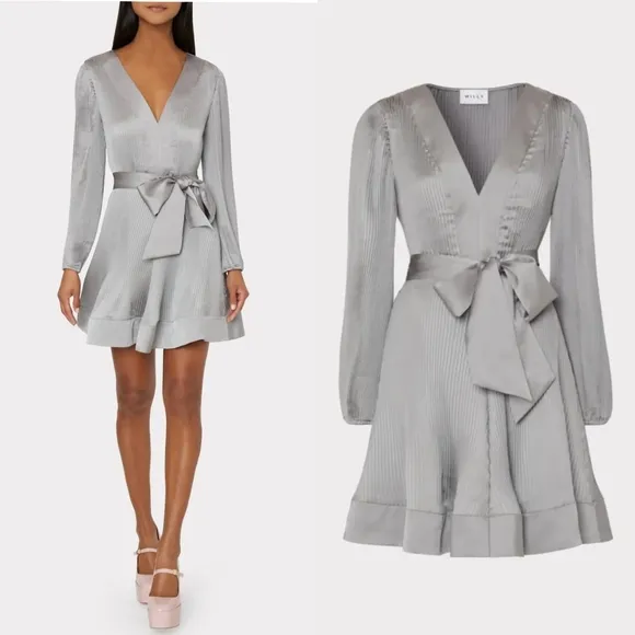 Milly Silver Liv Solid Pleat Mini Dress - Image 2