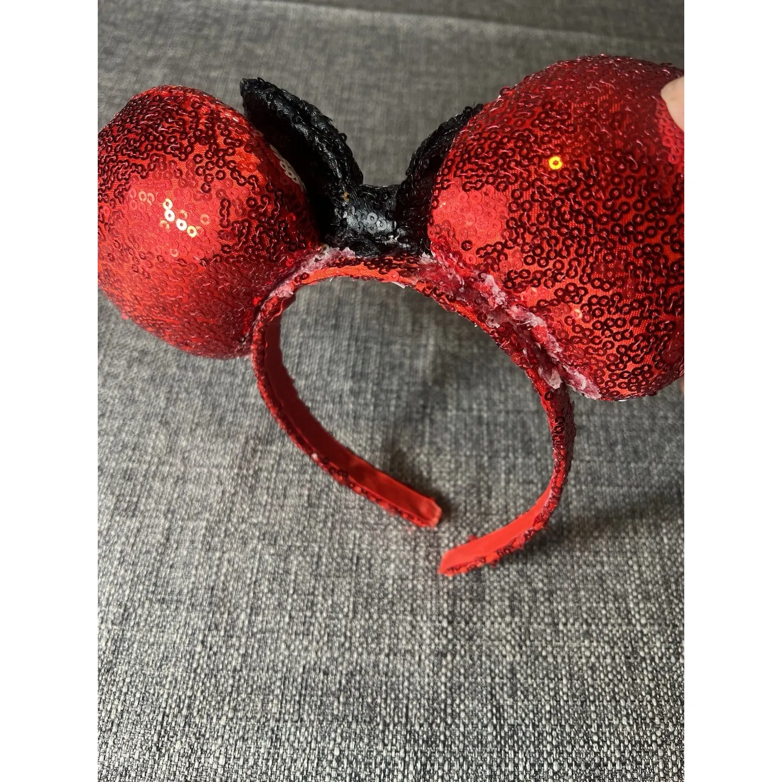 Disney Parks Minnie Mouse Polka Dot‎ Sequin Ears Headband Red Black Bow - Image 4