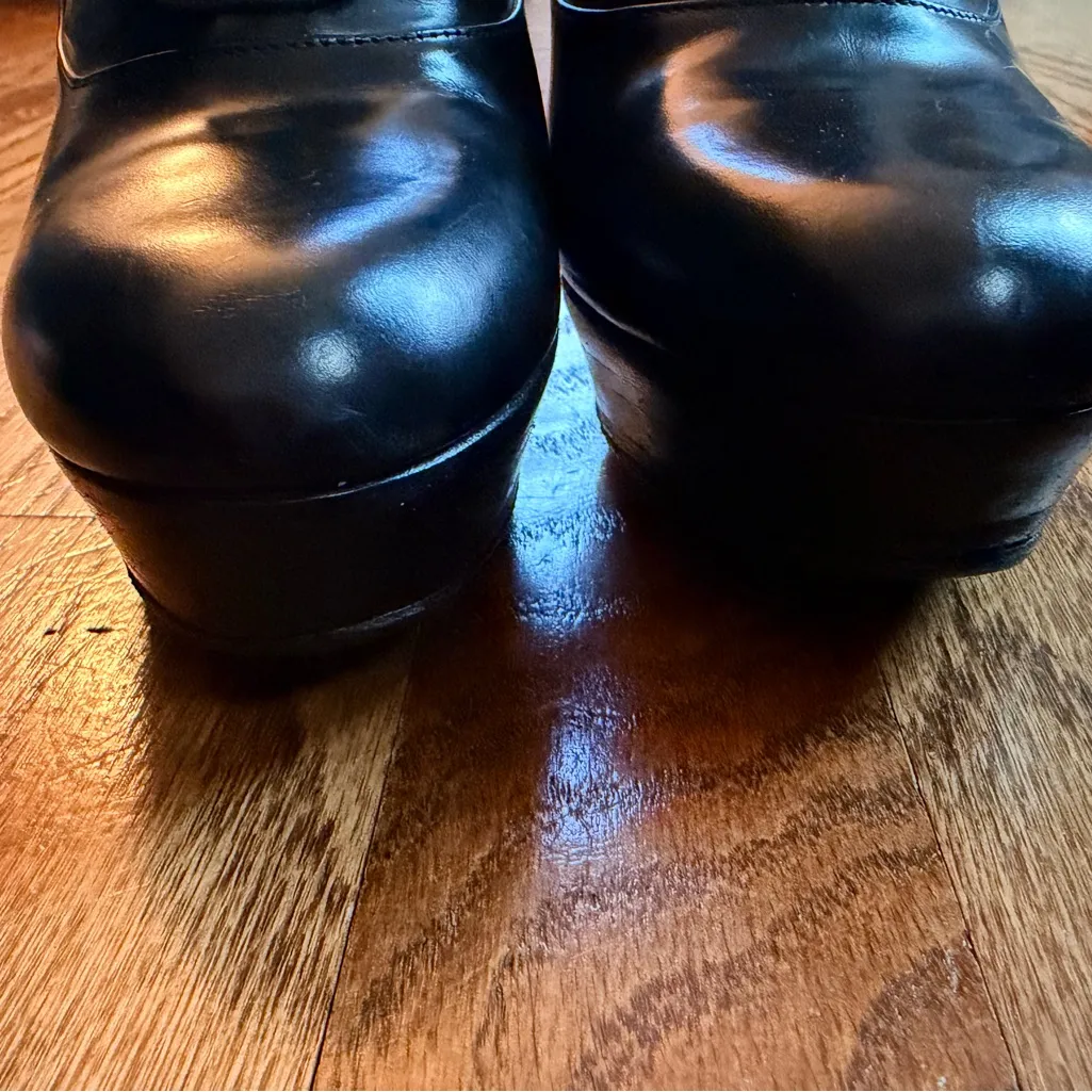 Moschino Cheap and Chic Black Leather Lace-Up Ankle Booties Heel Size: 37 - Y2K - Image 6