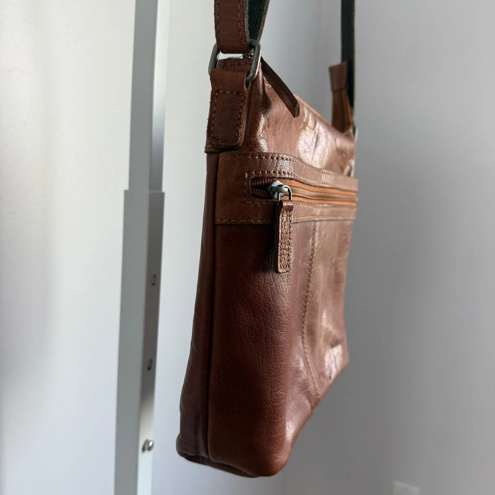 Jack Georges Leather Crossbody Bag Brown Multi‎ Pocket Shoulder Bag Purse - Image 5