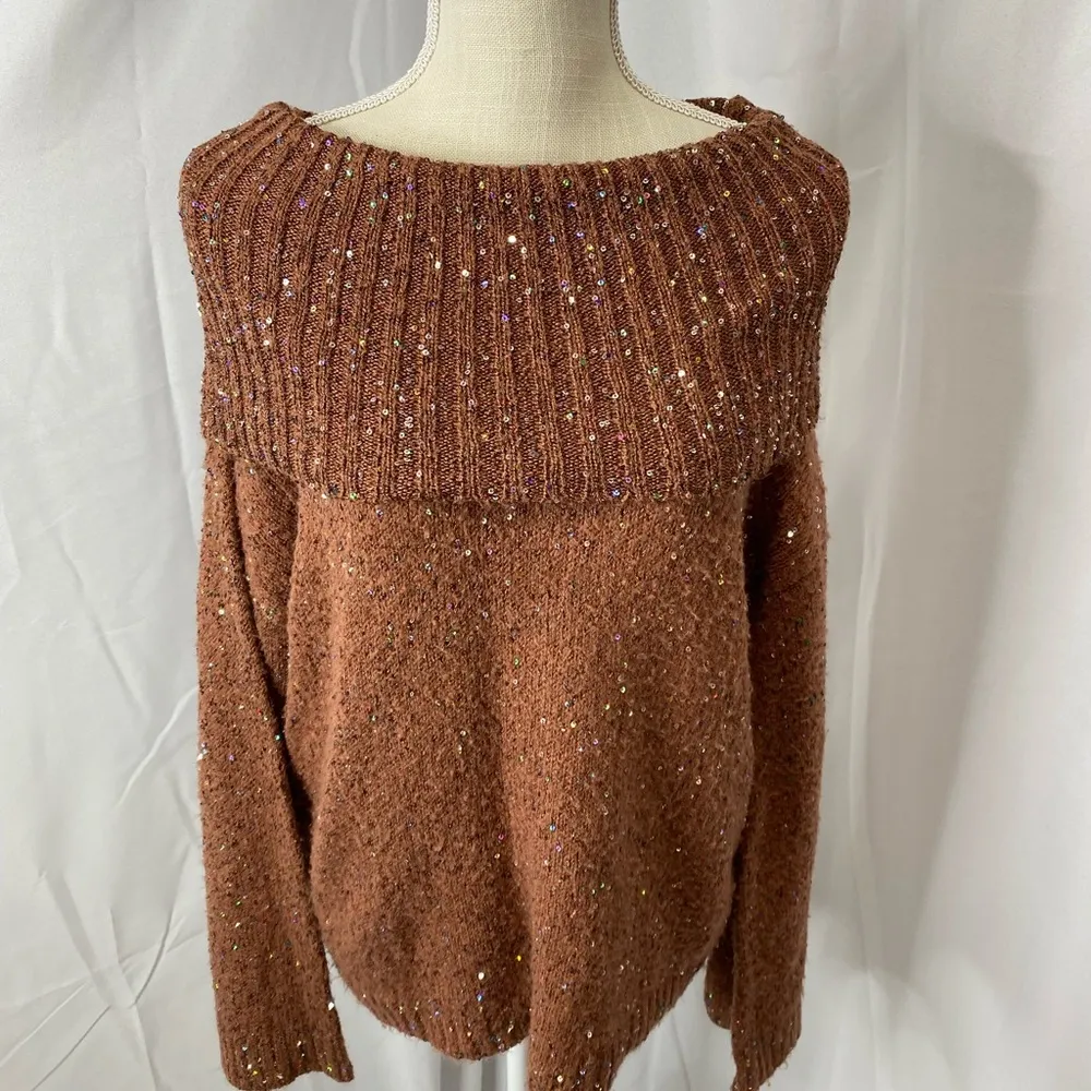 M.I.N.N.E vintage sequin sweater large cowl nice size medium Brown - Image 5