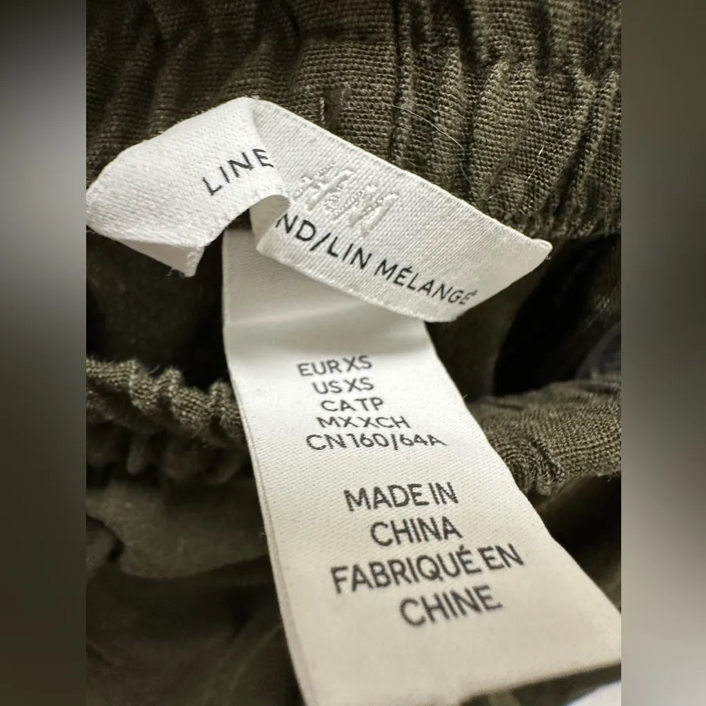 H&M Olive Green linen Women's Joggers size XS - Image 4