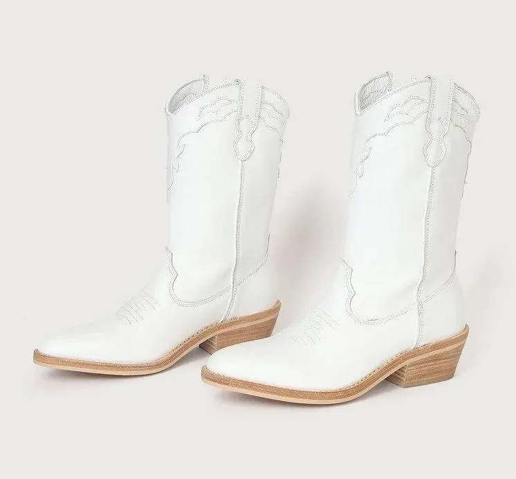White Leather Western Boots Size 6 - Image 2