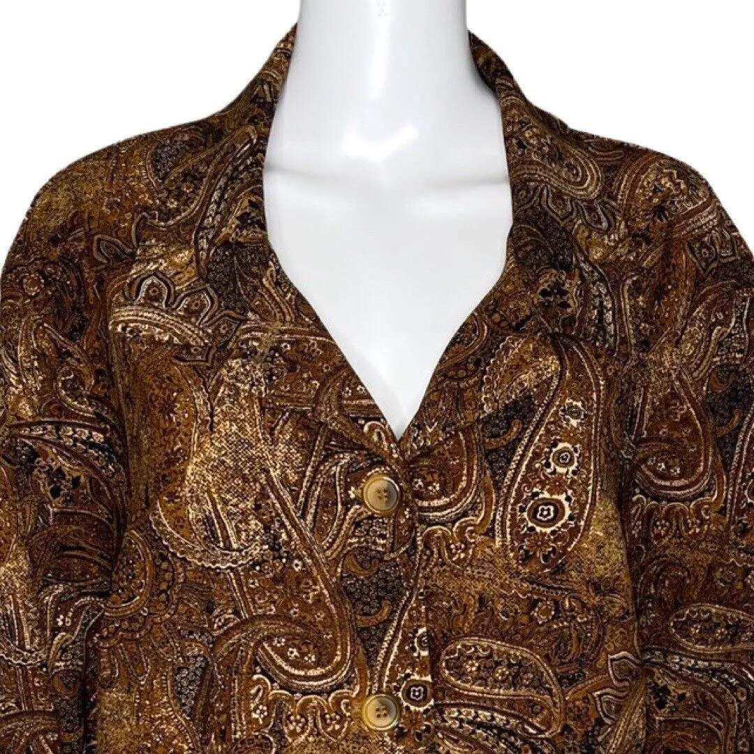 Briggs New York Shirt Womens‎ 2X Brown Scroll Print Button Up Granny Grandmacore - Image 5
