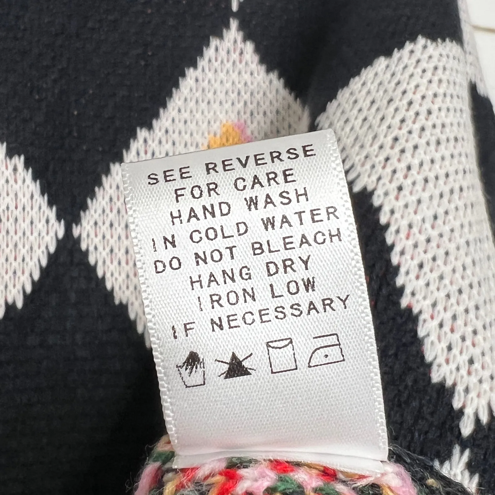 Klesis Argyle Floral Knit Sweater Navy White Diamond Pattern Pullover Small Blue - Image 6