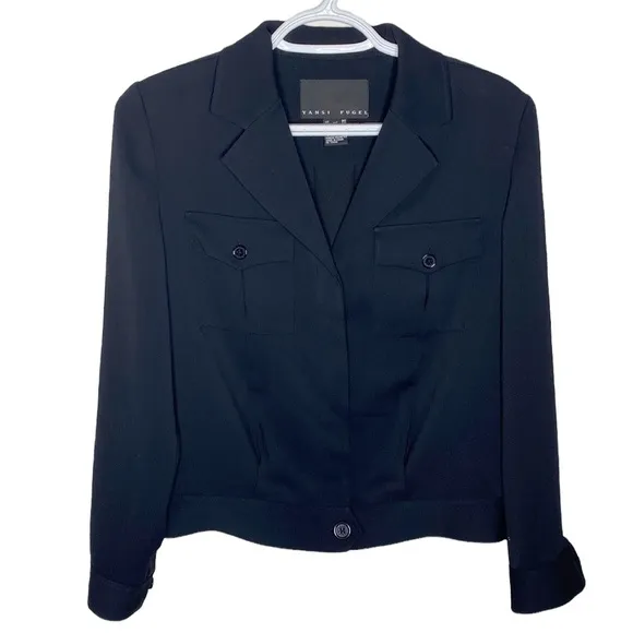 Yansi Fugel Safari black blazer with front flap pockets size XS - Image 14