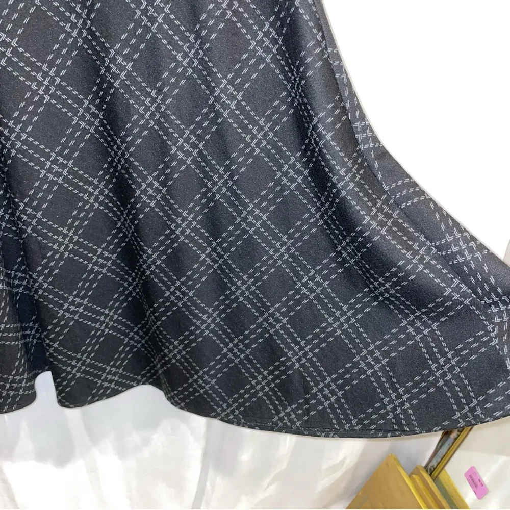 Y2K dark gray charcoal black plaid a-line midi skirt school girl flannel soft - Image 6